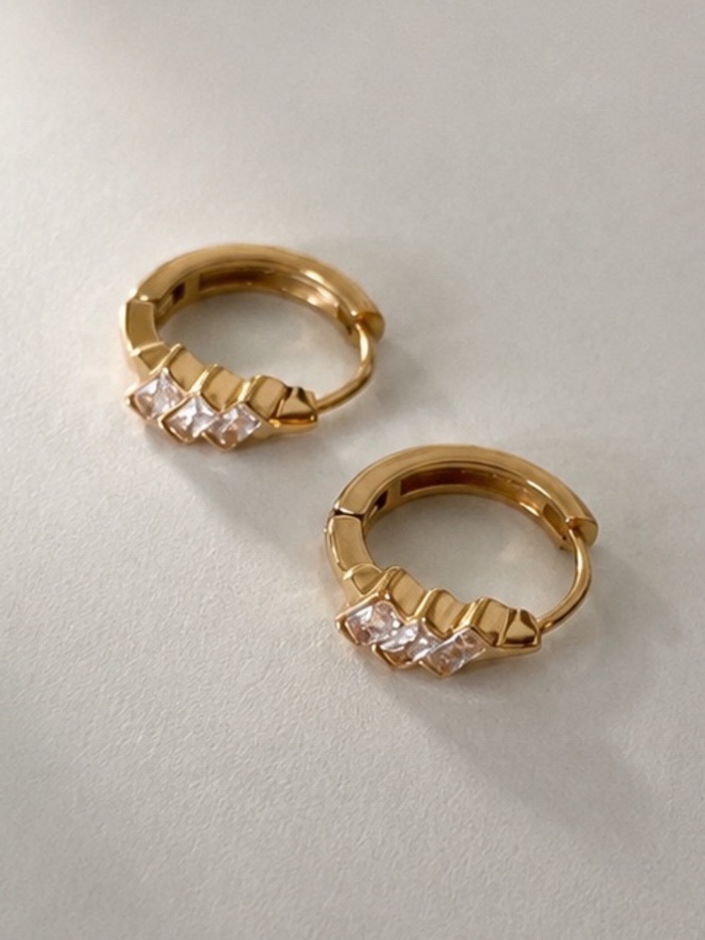 18k gold plated minimalistic cz huggie hoops 10mm